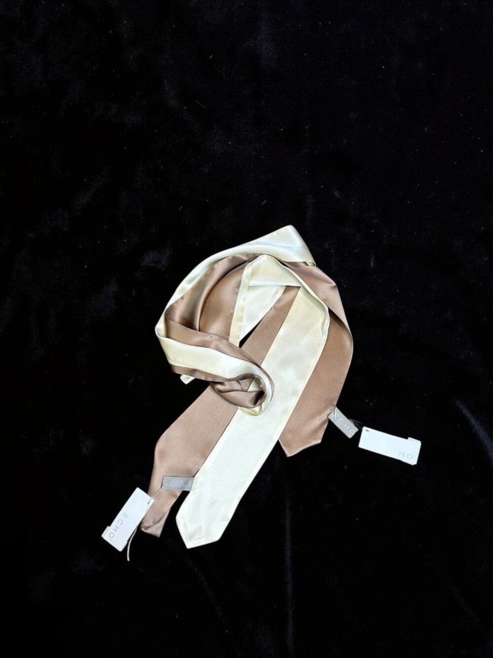 Echo 100% Silk Scarves, Sashes Cream Mocha Brown NWT 70" Long Set of 2